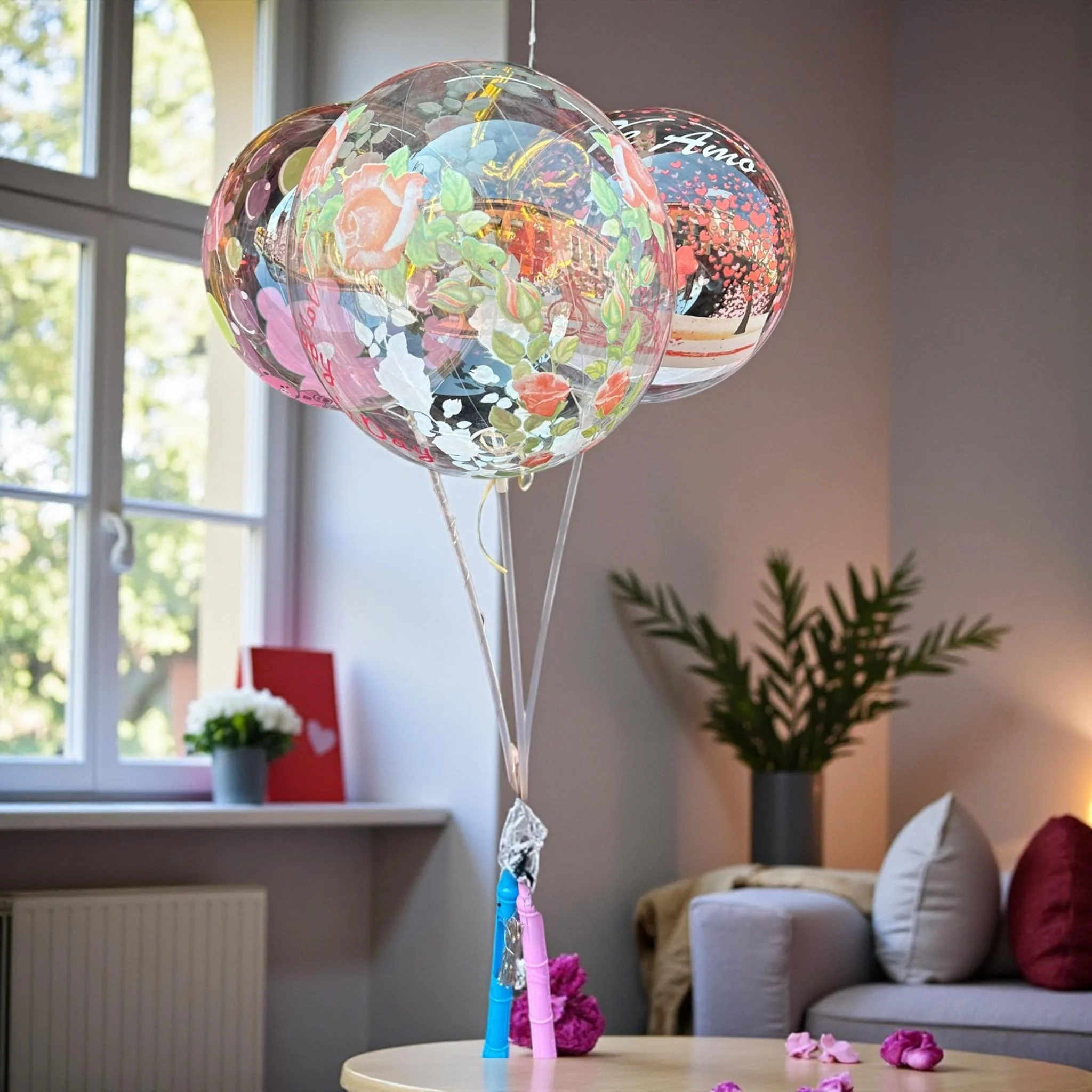 10 Globo Burbuja Decorado con Base luz y Popote $25 c/u - Image 3