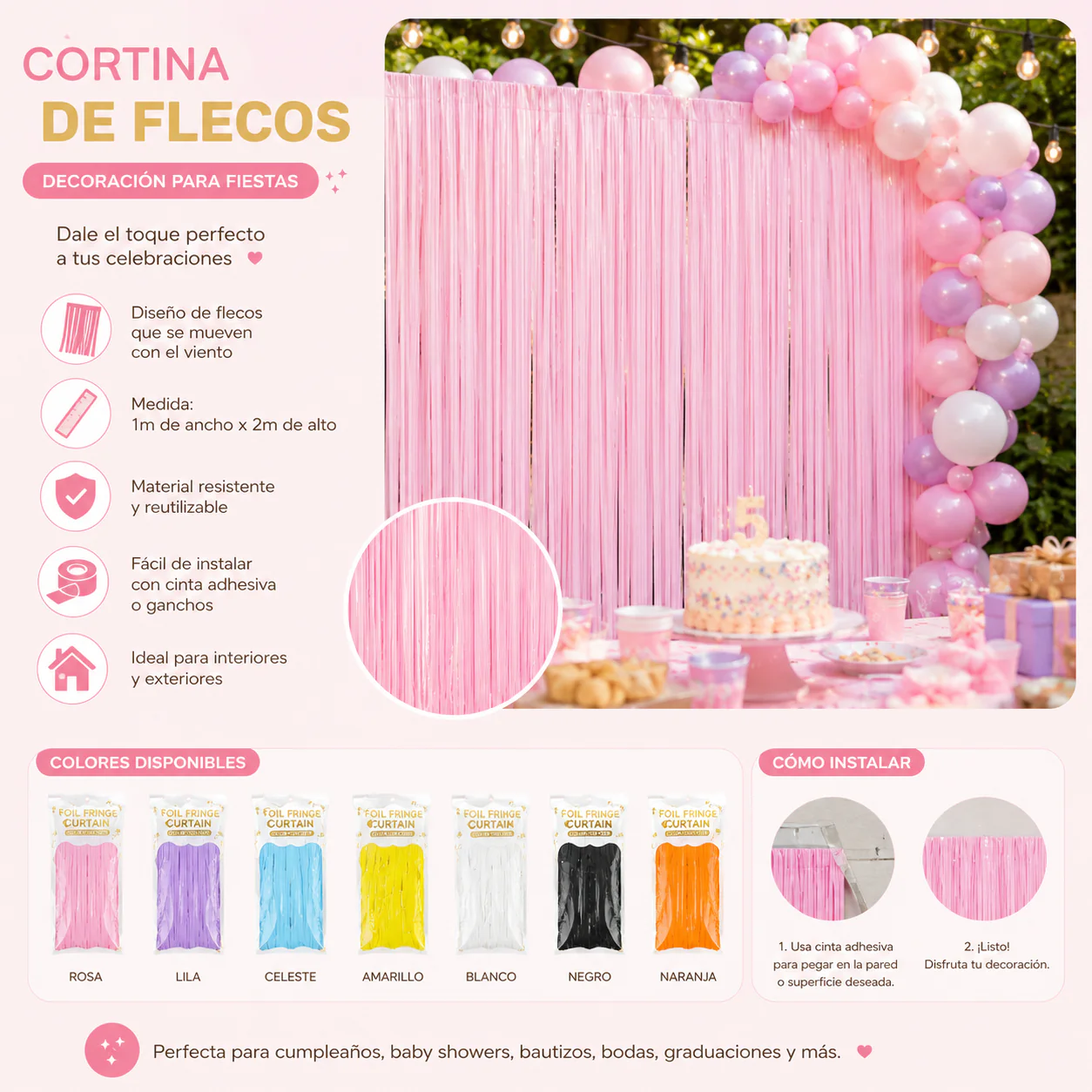 12 Cortinas para Fiesta Flecos $11.9 c/u - Image 2