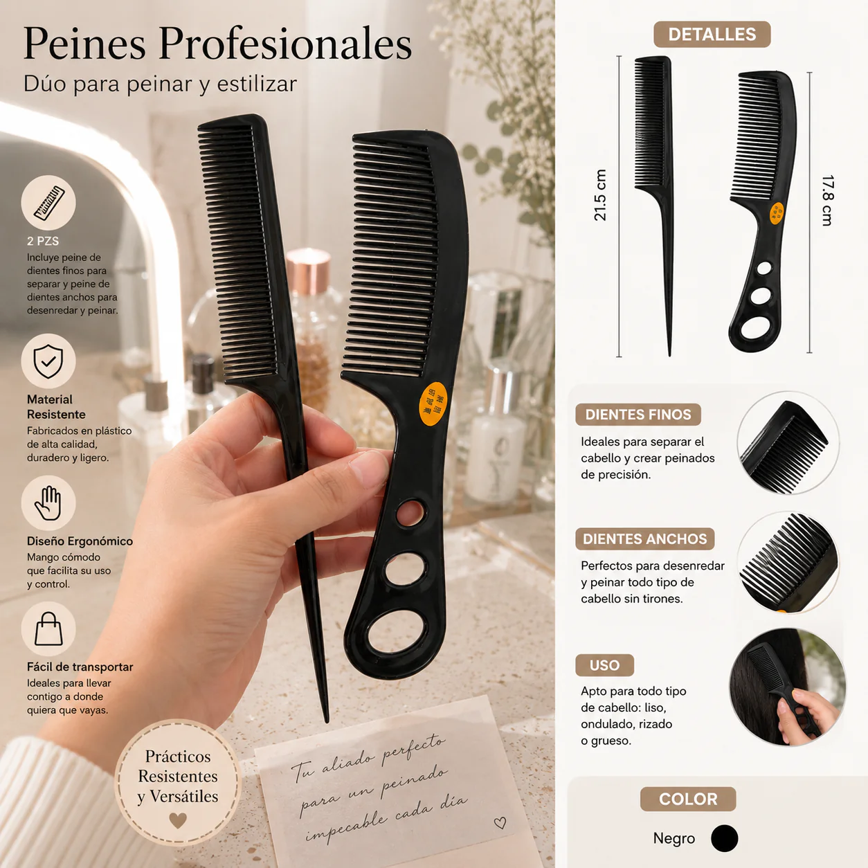 12 Duos de Peines para Cabello Dos tamaños Negros $4.5 c/u - Image 2