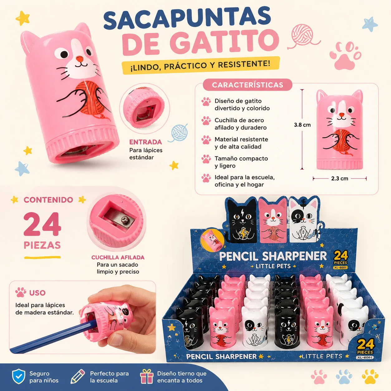 24 Sacapuntas Gatitos "Little Pets" $5.9 c/u - Image 2