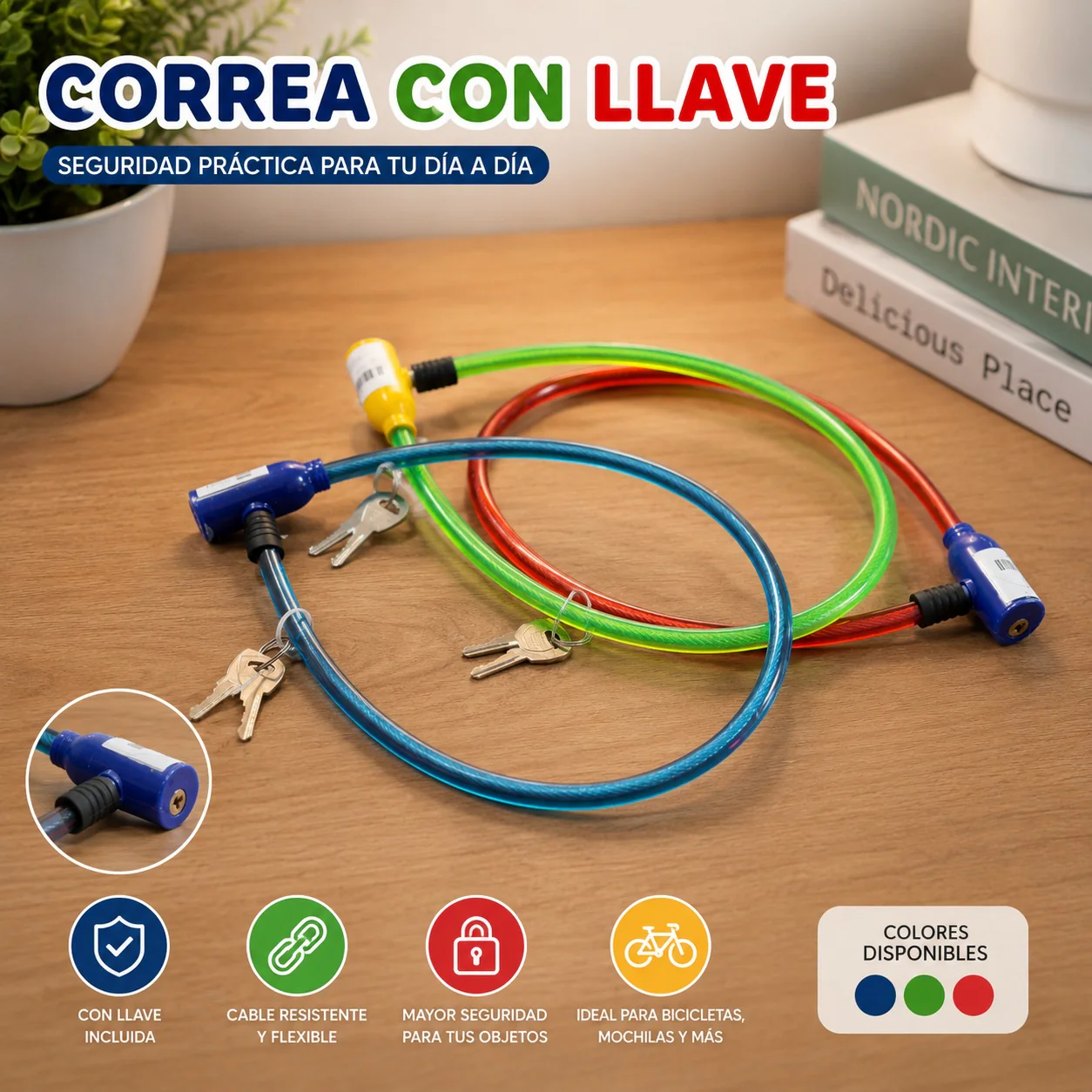 3 Correa con Seguro y Llave para Bicicleta $29 c/u - Image 2