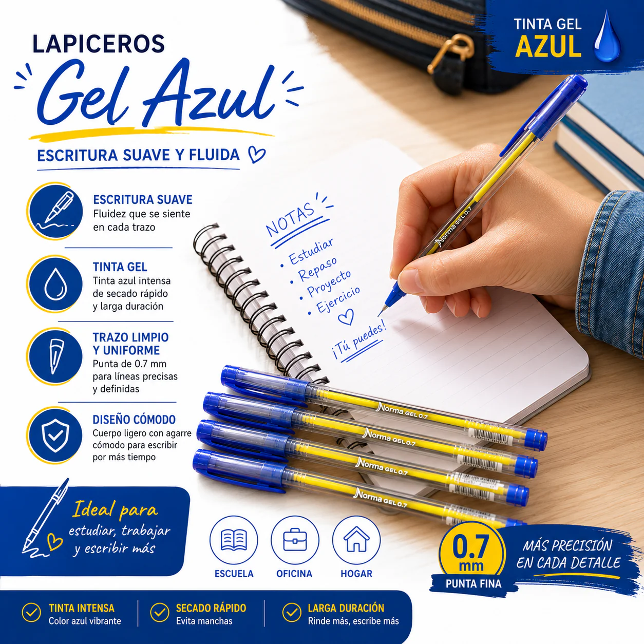 Caja con 12 Lapiceros Norma Gel Azul - Image 2