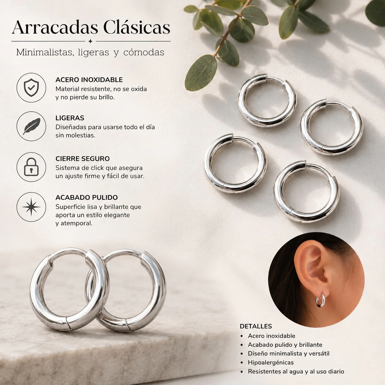 Exclusivo Tienda en linea 💥💎12 Aretes Arracadas Mini de Acero Inoxidable Plateadas $9.8 c/u - Image 2