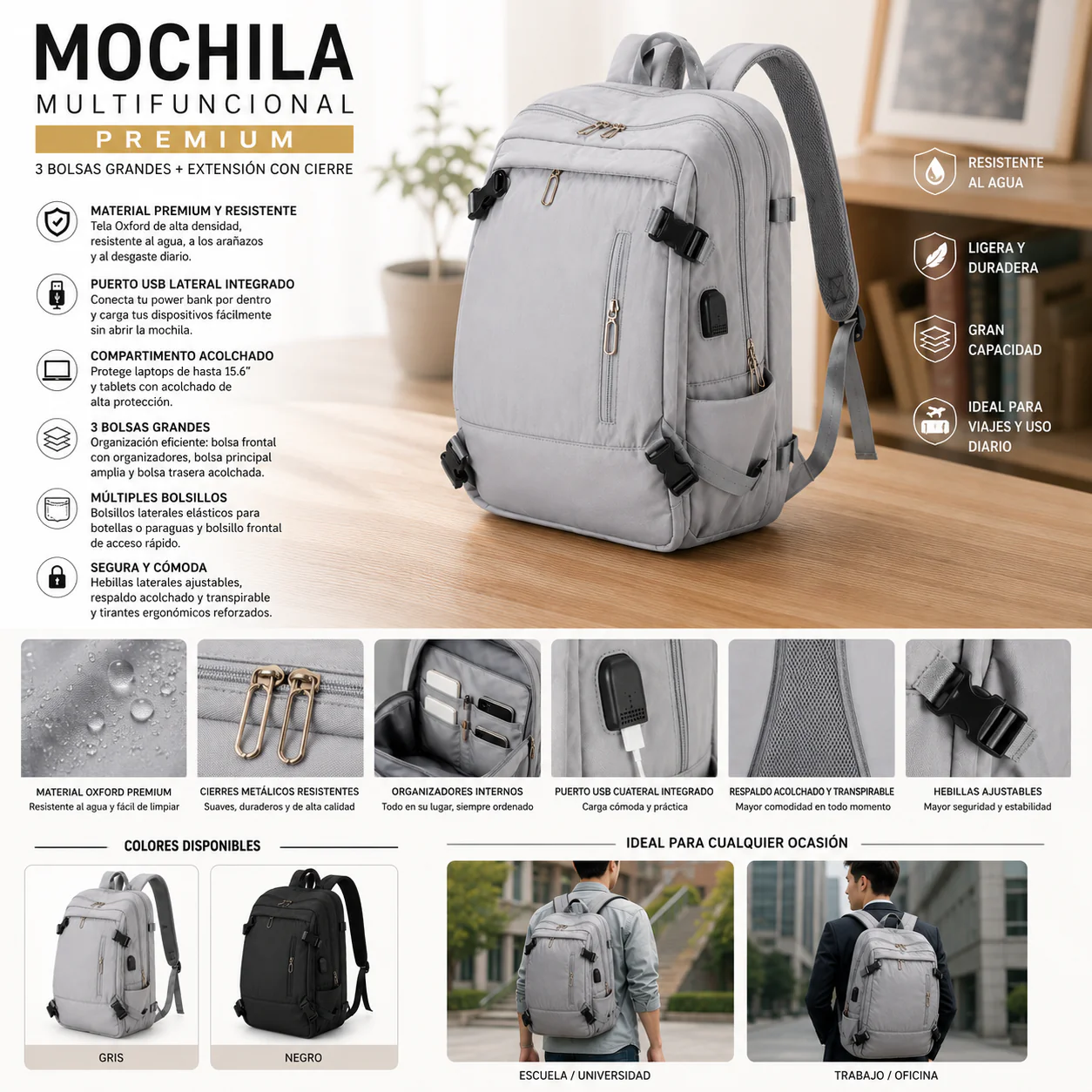 Mochila Expandible Premium USB - Image 2
